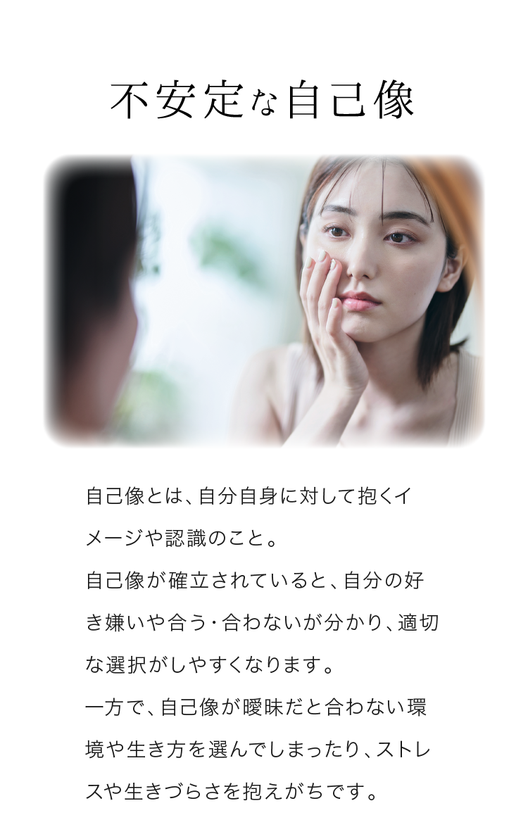 不安定な自己像 自己像とは、自分自身に対して抱くイメージや認識のこと。